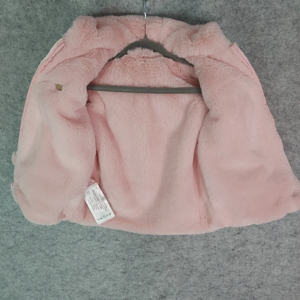 Mayoral Blush Pink Reversible Faux Fur Hoodie Coat